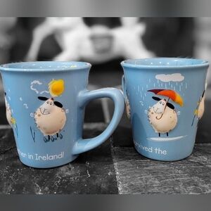 Set of 2! Vintage John Hinde "I Survived The Weather In Ireland" 3D Sheep Mugs.
